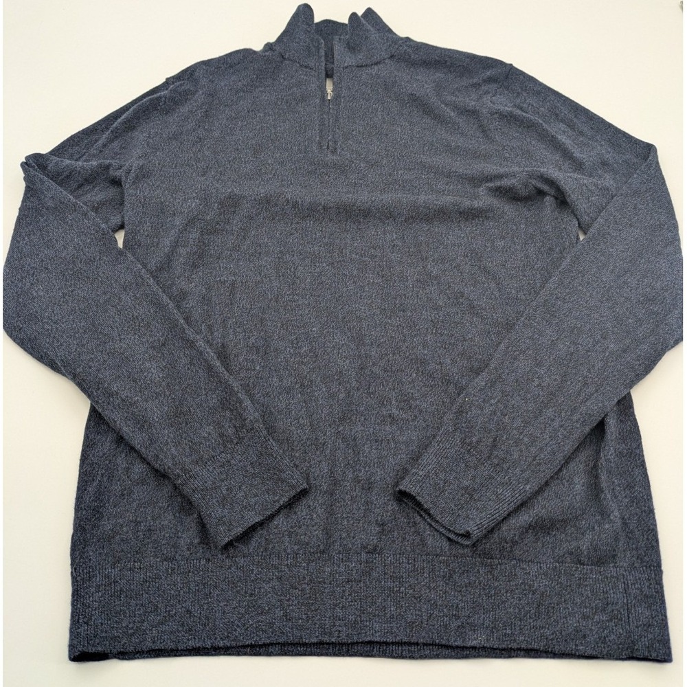 Fairlane Mens Large 100% Merino‎ Wool Quarter Zip Pullover Sweater Luxury Blue
